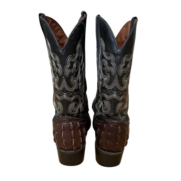 Texas Legacy Handmade Leather Brown Cowboy Boots Alligator Tail Print Mens 11 - Picture 2 of 10